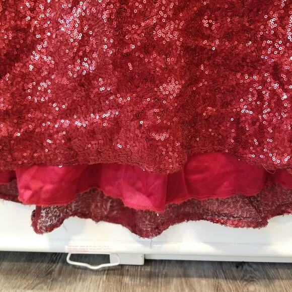 Red Sequin Maxi Long Dress Custom Made Low Back Cap Sleeves Women Juniors Size 7 - Picture 14 of 16